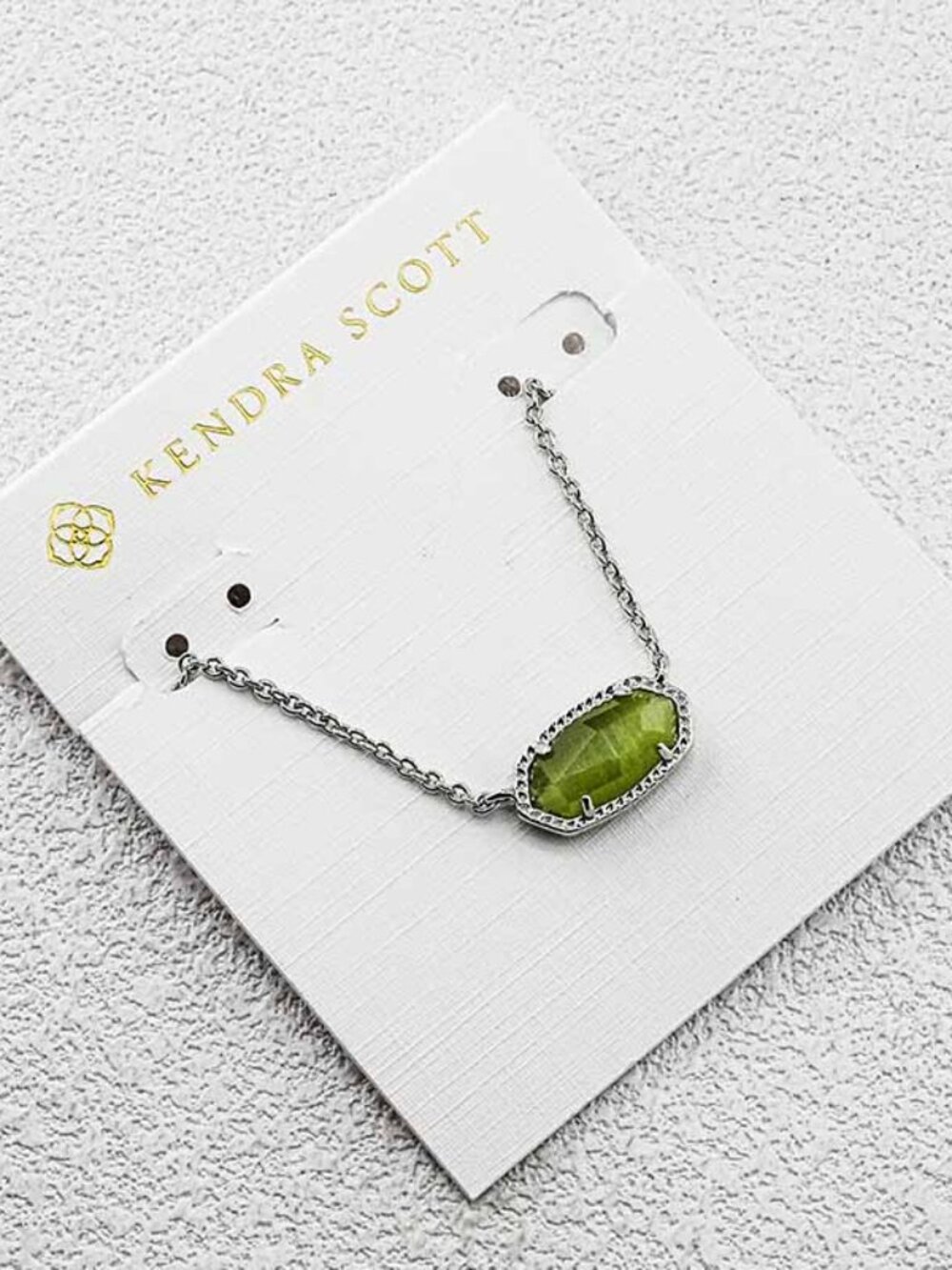 Kendra Scott Silver Necklace with Green Stone